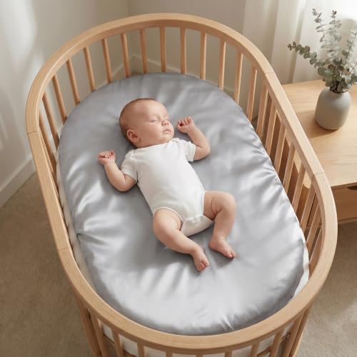 Image of Baby Bassinet Sheets for Baby Boy Girls,4-Pack Fitted Bassinet Sheets Set Compatible with Halo Bassinest Swivel Sleeper,Baby Delight,Angelbliss,32 inchX16 inch (White & Gray)