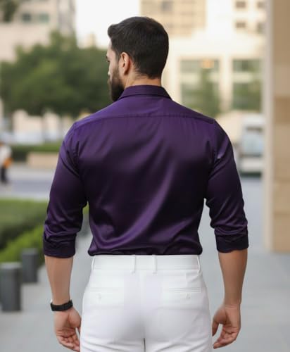 Image of IndoPrimo Men's Satin Shirt for Party, Formal and Casual Wear - Stylish and Trendy Designer Full Sleeve Shirt for Men