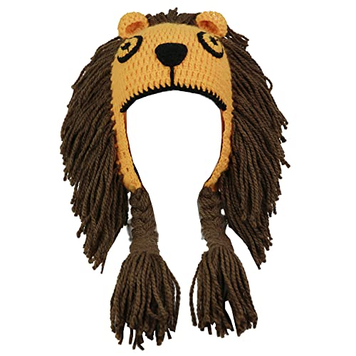 YEKEYI Girls Boys Winter Hat Earflap Hood Caps Viking Knit Hat Funny Knit Hat Kids Winter Hat Beanie Lion