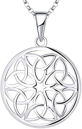 JO WISDOM Women Necklace,925 Sterling Silver Irish Triquetra Celtic Knot Pendant Necklace with 3A Cubic Zirconia,Jewellery for Women