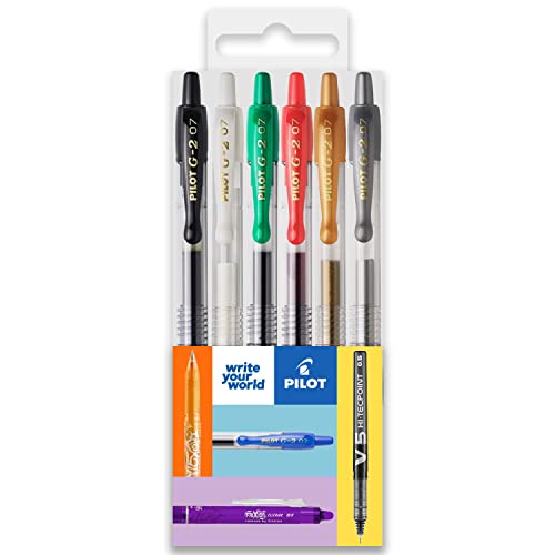 Pilot G-2 Retractable Gel Ink Rollerball Pens - 0.7mm Nib Tip - Wallet Set of 6 - Christmas Colours