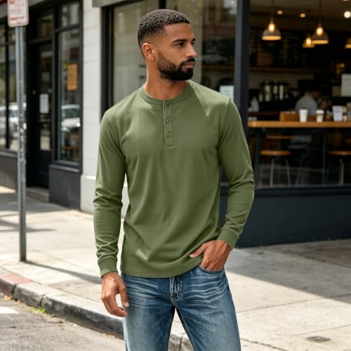 Long Sleeve Shirts for Men Henley Collar Button Basic Casual T Shirt - image 5