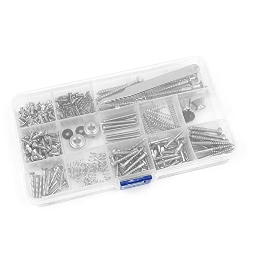 Alnicov Guitar Screw Kit,254 Pieces 9 Types Guitar Screw Assortment Set including Springs for Electric Guitar Bridge,Pickup,Pickguard,Tuner,Switch,Neck Plate,Guitar Strap Buttons and a Tweezers(Silver) - Image 3