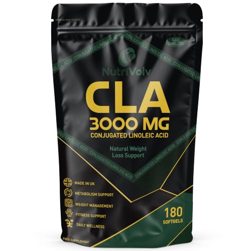 Image of CLA 3000mg Softgels | 180 Softgels | Conjugated Linoleic Acid from Safflower Oil | Weight Management & Fitness Support | Gluten-Free, Non-GMO | 30 Days | UK Made | by NutriVolv