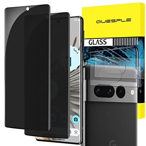 QUESPLE 2+2 Pack for Google Pixel 7 Pro Privacy Screen Protector + Camera Lens Protector 9H Anti-Spy Tempered Glass Easy Installation High Sensitivity Case Friendly [Does Not Support Fingerprints]