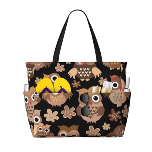 Sac de plage hibou mignon grand modèle en toile souple avec poignées