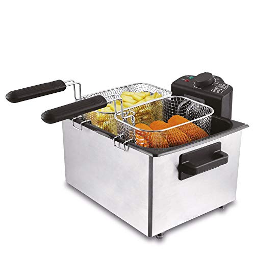 LENTZ 5 Liter Edelstahl Doppelfritteuse 2000 Watt Doppel-Fritteuse 3 Frittierkörbe Kaltzonentechnik Cover