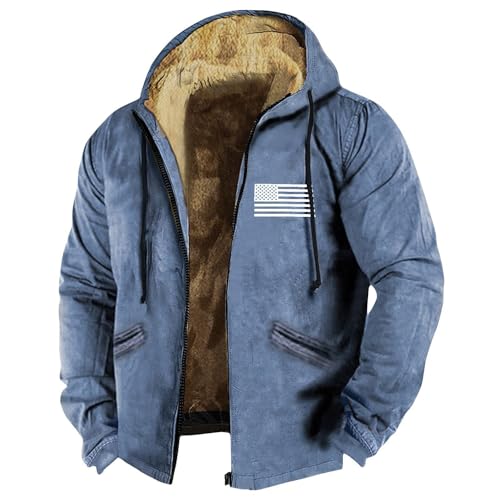 Zipper Hoodies for Men American Flag Print Sherpa Lined Flannel Hoodie Warm Cotton Fleece Jacket Fall Fashion Coat