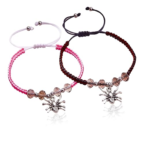MAQVQLU Pulseiras de aranha combinando para relacionamento de casal, pulseira de distância, coração vermelho, pedra de energia, contas de aranha, pulseiras de amizade, pulseira de compromisso de relacionamento, joia de festa de Halloween, presente de dia dos namorados, outro, outro