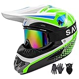 Youth Motorcross Helmet, Kids Motorcycle Dirt Bike Helmet, Adult Off-Road Mountain Bike BMX MX ATV Helmet, Unisex Full-face Helmet, DOT Certified 4 Piece Set (W-Green, Small) -  ModelY