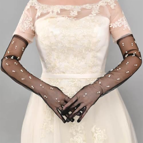 2 Pairs Women's White Pearl Long Gloves Summer UV Protection Tulle Mesh Bridal Gloves for Cocktail Wedding Opera Party4