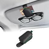 QZTYTY Sunglasses Holders for Car Visor, Sunglass Car Organizer, Leather Magnetic Buckle Sun Visor Sunglass Clip, Car Accessories Ticket Card Clip Sunglasses Mount Fit Truck (Black/Army Green, 1PCS)