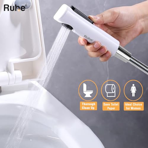 Image of Ruhe Ion White Health Faucet Set for Bathroom /Handheld Jet Spray for Toilet | ABS Hand Spray Gun with 304-Grade Stainless Steel Flexible Shower Tube 1 Meter and Wall Hook /Holder