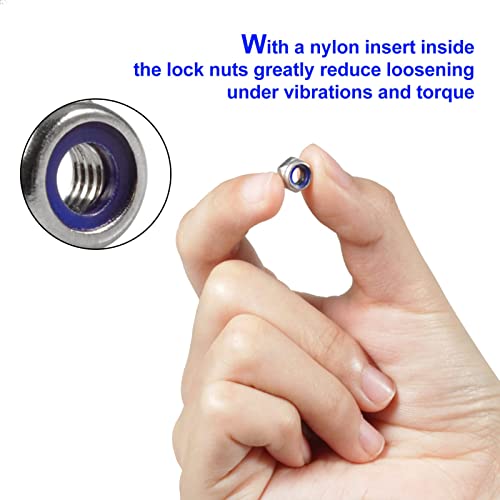 SPEEDWOX 100 Stück M5 x 0,8 mm Nylon-Einsatzmuttern, selbstsichernde Muttern, 304 Edelstahl, Sechskant-Kontermutter mit Aufbewahrungsbox für Sicherungsscheiben