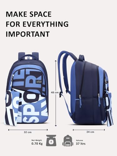 Image of Lavie Sport Troy 35L Navy Backpack | Fits Upto 15 Inch Laptop | Organizer & Bottle Holder |Rain Cover |Pencil Pouch | Gift for Men, Women, Boys, Girls | Laptop Sleeve for School & College