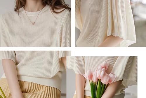 LAI MENG FIVE CATS Women's Summer Batwing Sleeve Round Neck Pullover Elegant Thin Knitted Sweater Shirt4