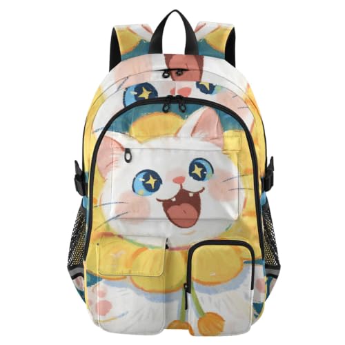 Mochila de viaje para laptop de 17.5 pulgadas con diseño de gato blanco