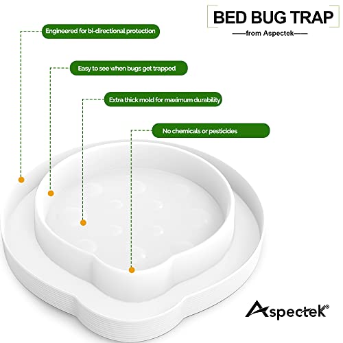 Aspectek Bed Bug Trap, Bed Bug Interceptor, Bed Bug Traps (Pack Of 4). Flea Traps, Safe Eco Friendly, Bed Bug Eliminator (White) #TOP1