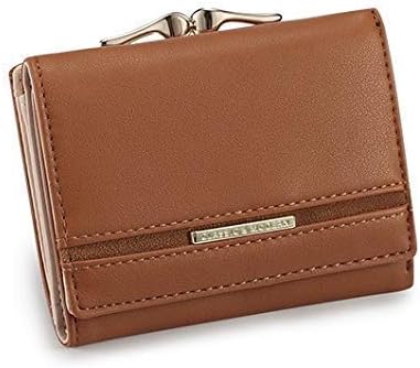 Amazon J Taverner レディース ミニ財布 がま口 人気 小さい かわいい レザー 女性用 プレゼント お財布 ミニウォレット コンパクト 三つ折り カワイイ キャメルブラウン J Taverner 財布