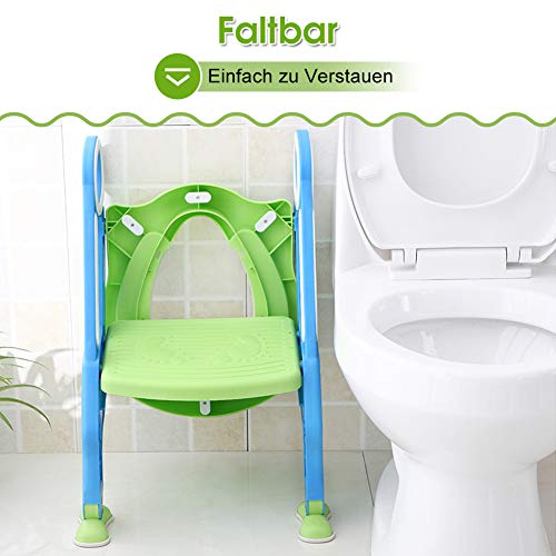 Ejoyous Toiletbril voor kinderen, in hoogte verstelbaar, opvouwbare toilettrainer met ladder en handgrepen… - Afbeelding 8
