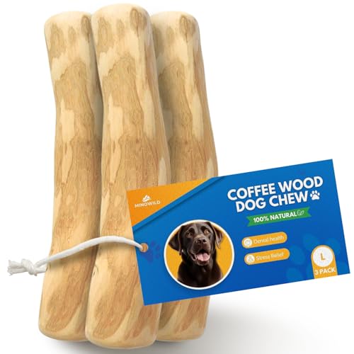 MINOWILD Set 3 of Coffee Wood Dog Chew Toy Coffee Chew Stick for Large Dogs - Teeth Cleaning & Stress Relief Safe Durable & Eco-Friendly Dog Chew Toy (Large - Over 55 lbs)