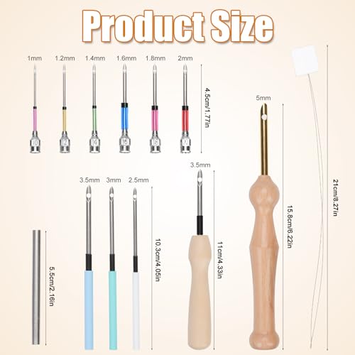 Image of 16pcs Punch Needle Kits, Punch Needle Tool Punch Needle Embroidery Kit Sewing Art Needles with 6 Sizes Bare Needles Punch Needle Heads for Adults Beginner Floss Cross Stitch DIY Craft