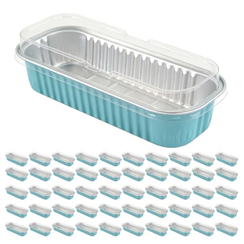 Hiuyavy 50Pcs Mini Loaf Pans with Lids Mini Cake Tins Containers 200ml Rectangular Aluminum Foil Baking Pans Mini Loaf Cake Cases for Baking Cooking Roasting