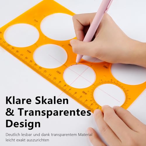 Kreisschablone zum Zeichnen, Quilling Schablone Transparent Orange Digitale Messschablonen Lineale für Büro und Schule Bau Schalung Zeichnungen Vorlagen (Große Kreise)