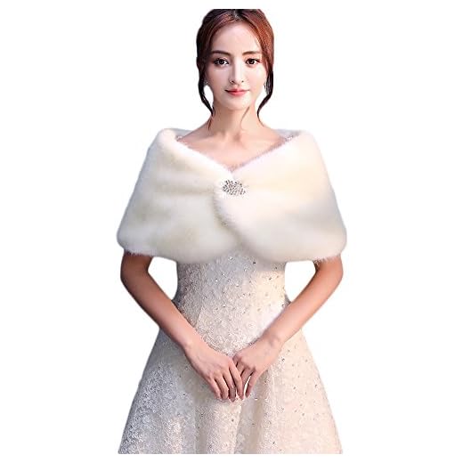 Icegrey Mujer Invierno Poncho Cape de Pelo Sintética Con Broche De Diamantes Imitación Boleros Estola Para Fiesta Bodas Blanco Marfil