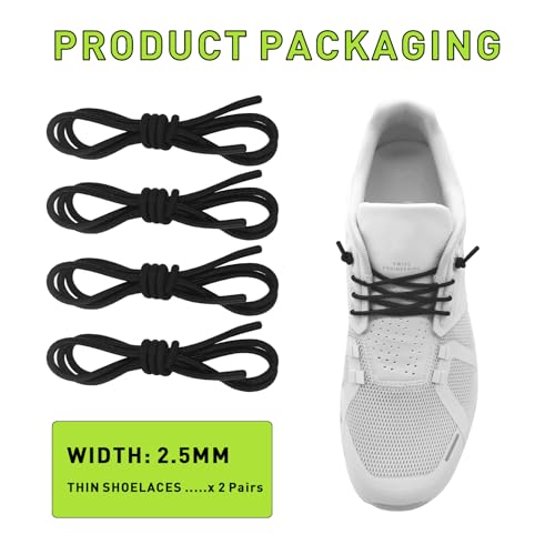 Image of 2 Pairs Elastic Shoe Laces for On Cloud 5, 6 Sneakers | 1 /10 inch(2.5mm) Thin Stretch Round Shoelaces Shoe Strings Replacement, Bungee Speed Tieless No Tie Laces for Adults and Kids