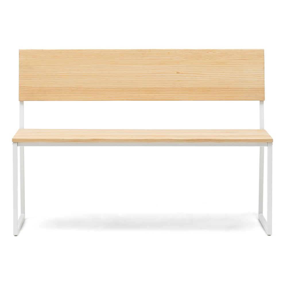 BOX FURNITURE Banco Industrial con Respaldo, Madera de Pino Natural, Blanco, 104x44x86 cm, Acero Lacado, Estilo Nórdico Industrial