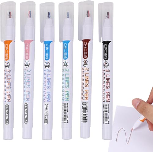 Image of PAXCOO Double Marker Line Pens,Two Liner Gel Pen Outline Multi Color Ink Roller Drawing Scrap booking Card Note Art,3d Writing Pen,Craft Creative Journal Hand Planner Home Office School(6 Pack)