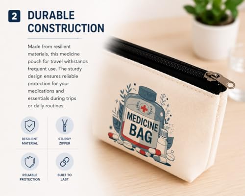 Image of DRUDRAYA Canvas Medicine Pouch | Printed Medicine Storage Bag (Pack of 1) | Portable & Spacious Emergency Kit Organizer Zipper Pouch | Perfect for Hiking, Travel, Camping, Home