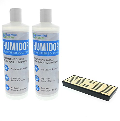 2PK Humidor Solution & Cigar Humidor Humidifier Combo, 16oz Propylene Glycol and Cigar