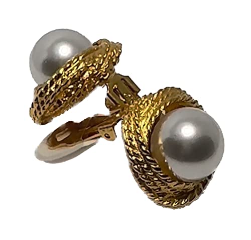 KENNETH JAY LANE, BARBARA BUSH GOLD LOVE KNOT PEARL CLIP BUTTON EARRING3