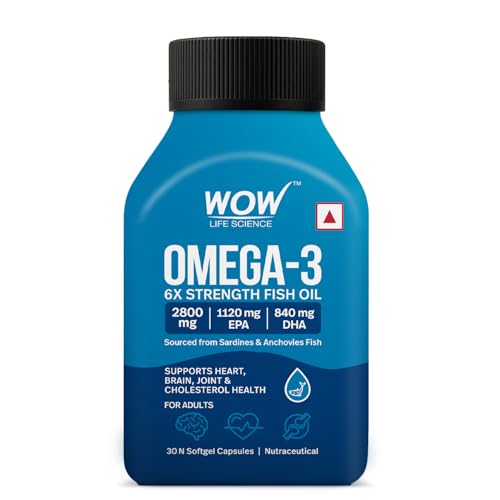 Image of WOW Life Science Omega‑3 6X Strength Fish Oil Softgel Capsules | 2800 mg Fish Oil with 1120 mg EPA & 840 mg DHA | Supports Heart, Brain & Joint Health | Sourced from Sardines & Anchovies | 30 Softgel Capsules