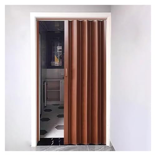 Accordion Folding Door - 150x220cm Brown Sliding Closet Curtain, Versatile