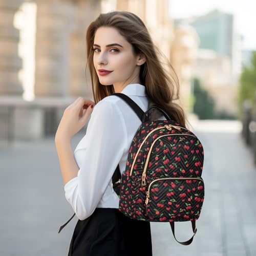 Image of ALAZA Red Cherry Heart Black Women Backpack Purse Ladies Fashion Shoulder Bag Daypack Travel Bag 10L