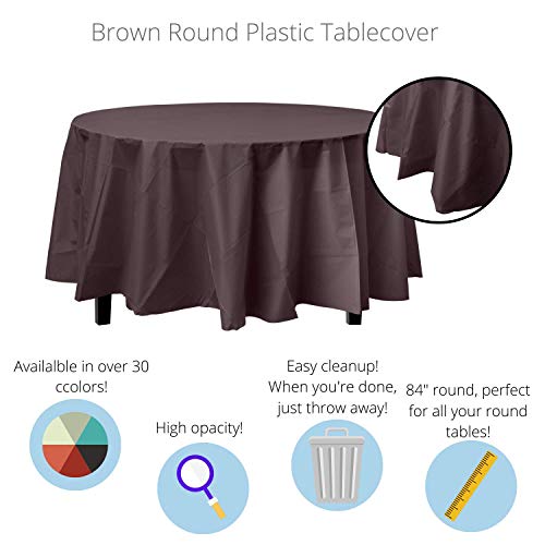 Exquisite 12-Pack Premium Plastic 84-Inch Round Tablecloth - Brown #TOP1
