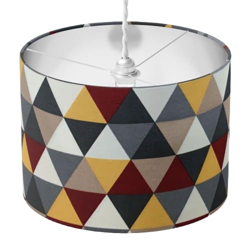 Triangle Lampshade, Geometric Lamp Shade, Contemporary Light Shade, Red Yellow Grey Multi Coloured Modern Diamond Scandi Table Floor Ceiling Pendant Bedroom Living Room Drum Lampshade Home Decor Gift