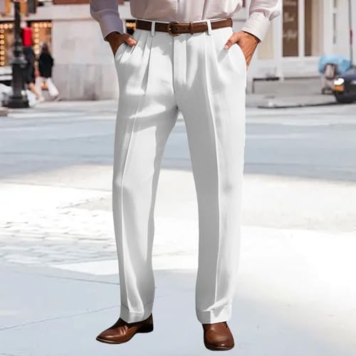 Mens Cotton Linen Trouser Classic Fit Pleat Front Straight Leg Regular Fit Pants Summer Casual Big & Tall Solid Slacks2