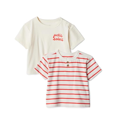 Amazon Essentials X Sofia Grainge Baby Boys Baby Boys and Toddler 2-Pack T-Shirts Petit Soleil/Uneven Stripe 4T