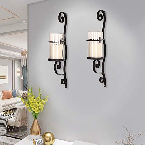 Asense Iron And Glass Vertical Wall Hanging Candle Holder Sconce Wall Décor (Graceful Twirl(2Pcs)) #TOP5