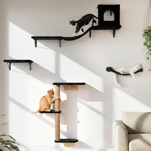 PELUOMOZ Wall Mounted Cat Furniture Set of 4 – 4 in 1 Cat Wall Shelves with...