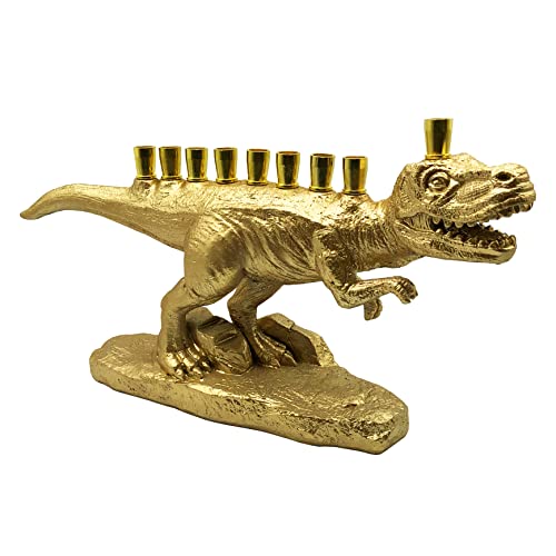 Zion Judaica Polyresin Dinosaur Hanukkah Menorah (Gold) With Brass Cups #TOP3