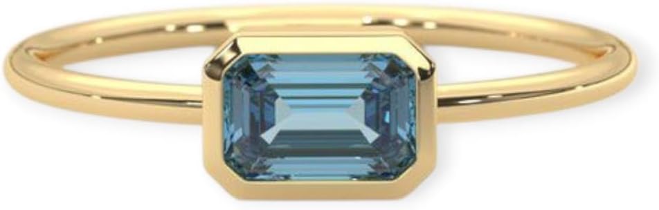 Baguette Blue Topaz Ring, Rectangle Bezel Set Ring, Bezel Set Engagement Rings, Emerald Cut, Gift for Her, Dainty Rings, Minimalist Jewelry - GJH197