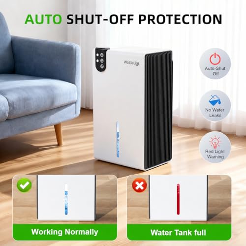 Image of 98 OZ Small Dehumidifier for Home 1000 Sq Ft, Quiet Dehumidifier with Drain Hose, Auto Shut-Off, Sleep Mode, 7-Color Light for Basement, Bedroom, Bathroom, Closet, RV (Blue White)