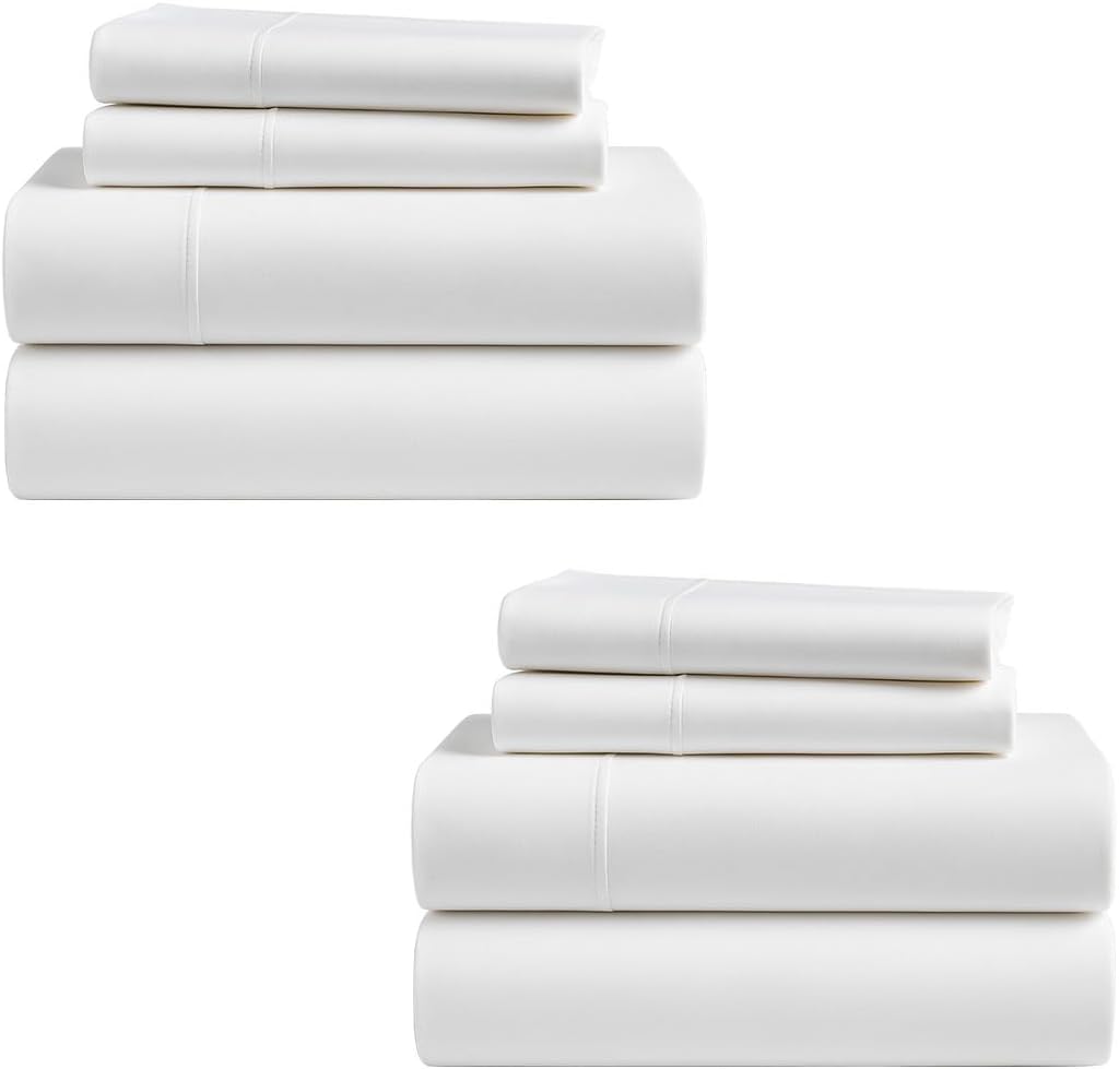 KRISHNA Premium 4 Piece Egyptian Cotton Queen Sheet Set, Soft, Breathable & Comfy Fully Elasticized Fitted 15" Deep Pocket Bed Sheets, 60" x 80", Pack of 2, White