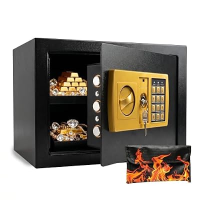 0.77 Cu Ft Fireproof Safe Box, Electronic Keypad Security Safe with Backup Key, Fireproof & Waterproof Steel Lock Box for Home & Office, Black, Ideal Safe for Money, Documents & Valuables.