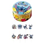 Dekozauber24 Disney Stitch Tortendeko Set, 20cm Tortenaufleger mit 16 Cupcake Topper, 8 Motive, Vegetarisch, Glutenfrei, Laktosefrei, Ohne Zuckerzusatz, für Kindergeburtstage